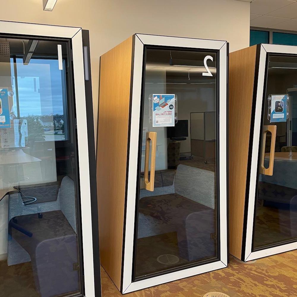 Single person study pod with desk and power